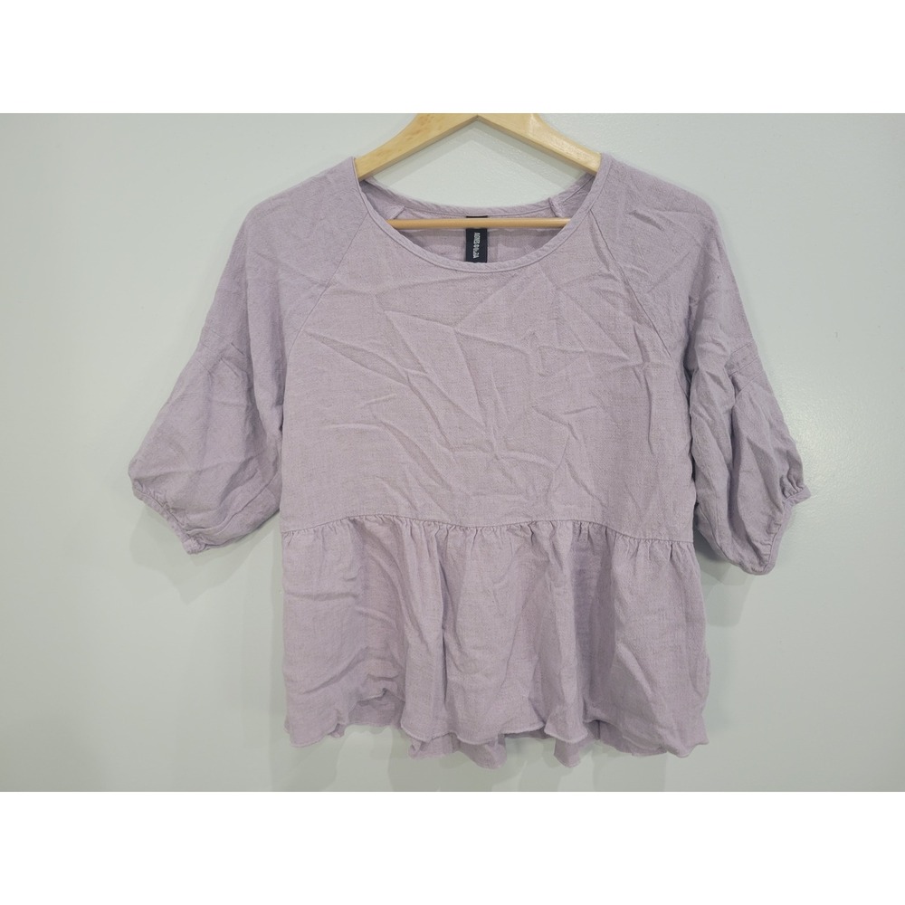 AGNES & DORA Women's Lilac Peplum Top‎ 3/4 Sleeve Gauze Blend Size M